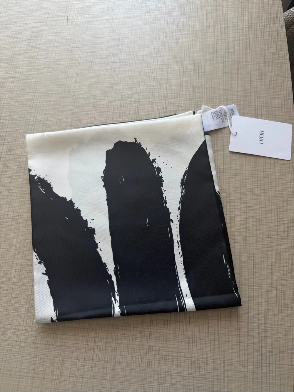 Dior Black and White Silk Scarf with Graphic Print